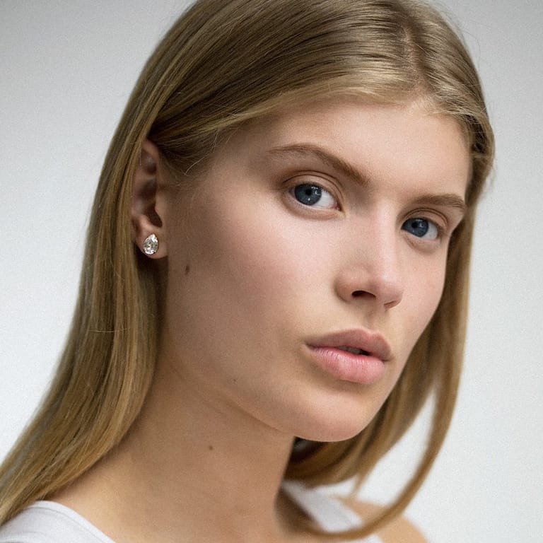 Petite Drop Stud Earrings Crystal - Image 2