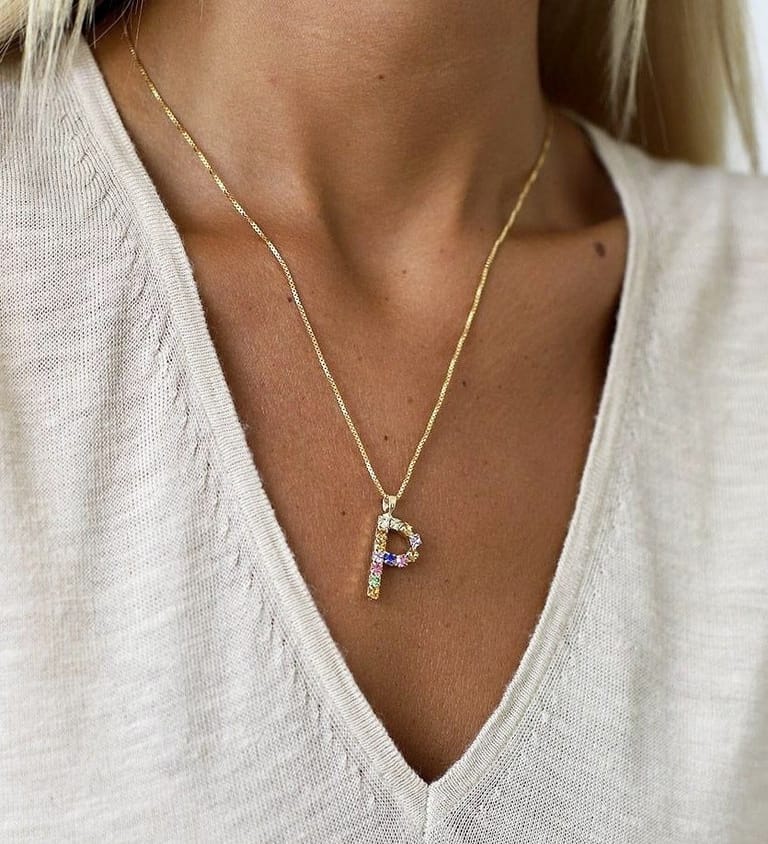 Letter P Necklace Rainbow - Image 2
