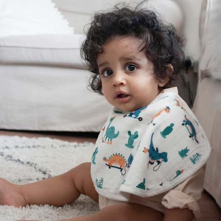 Set of 3 Organic Bamboo Burp & Bib Cloth - Dino Circus - Image 4
