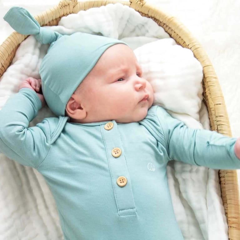 Organic Bamboo Knotted Gown & Beanie Set | Soft Sage - Image 11
