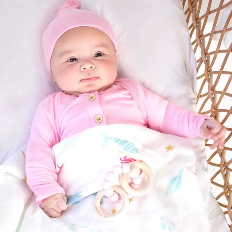 Organic Bamboo Knotted Gown & Beanie Set | Rose Blush - Image 1