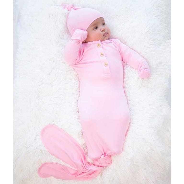 Organic Bamboo Knotted Gown & Beanie Set | Rose Blush - Image 5