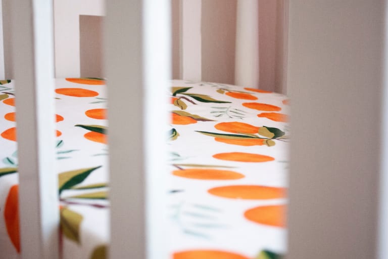 Organic Bamboo Muslin Fitted Crib Sheets | Orange Fields - Image 5