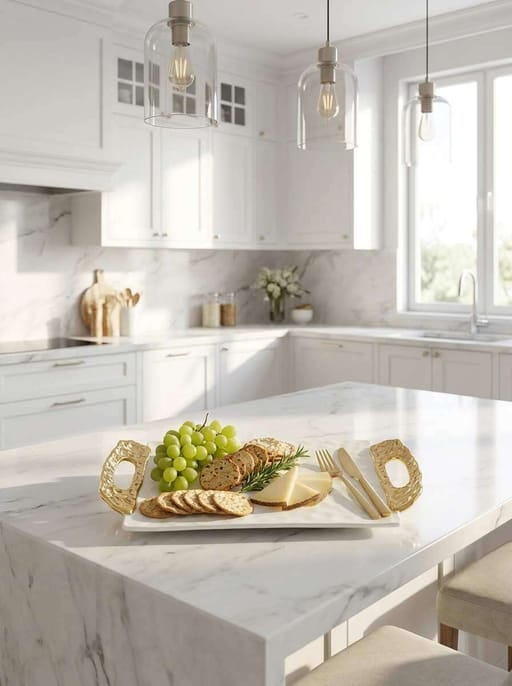 Moonlight White and Gold Tray With Handles — Luxury Home Decor