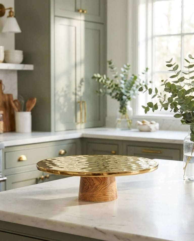 Naya Rustic Wood and Gold Cake Stand — Luxury Table Decor - Image 1