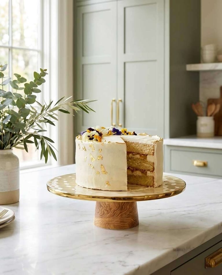 Naya Rustic Wood and Gold Cake Stand — Luxury Table Decor - Image 2