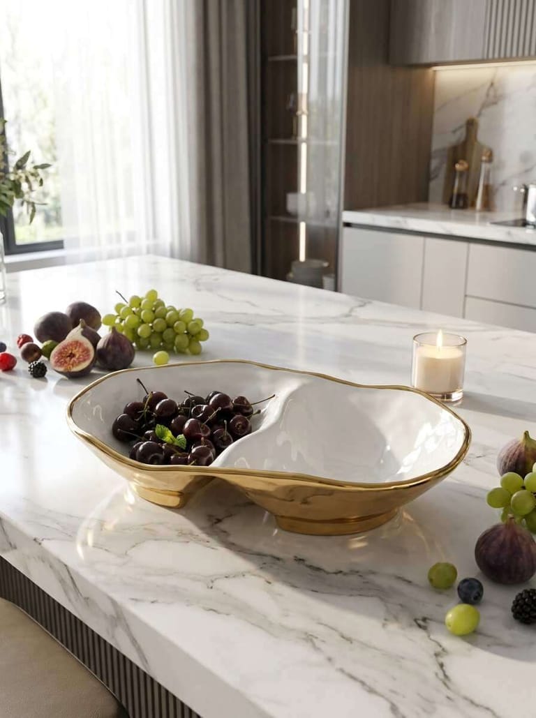 Moonlight White and Gold Two Sectional Server - Image 1