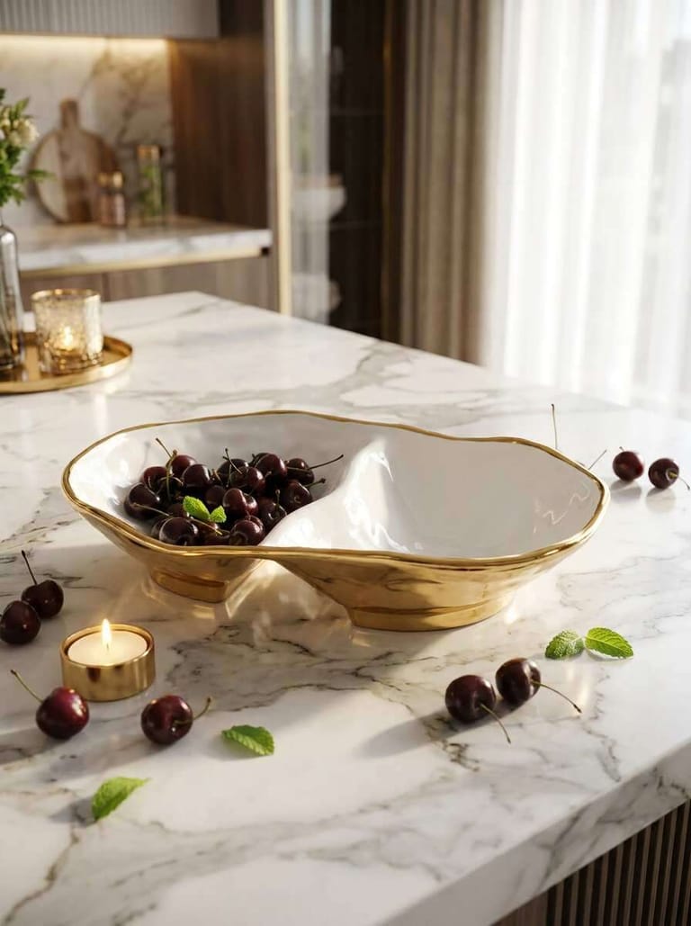 Moonlight White and Gold Two Sectional Server - Image 3