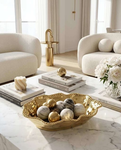 Eva Gold Beaded Wavy Serving Bowl — Decorative Tableware