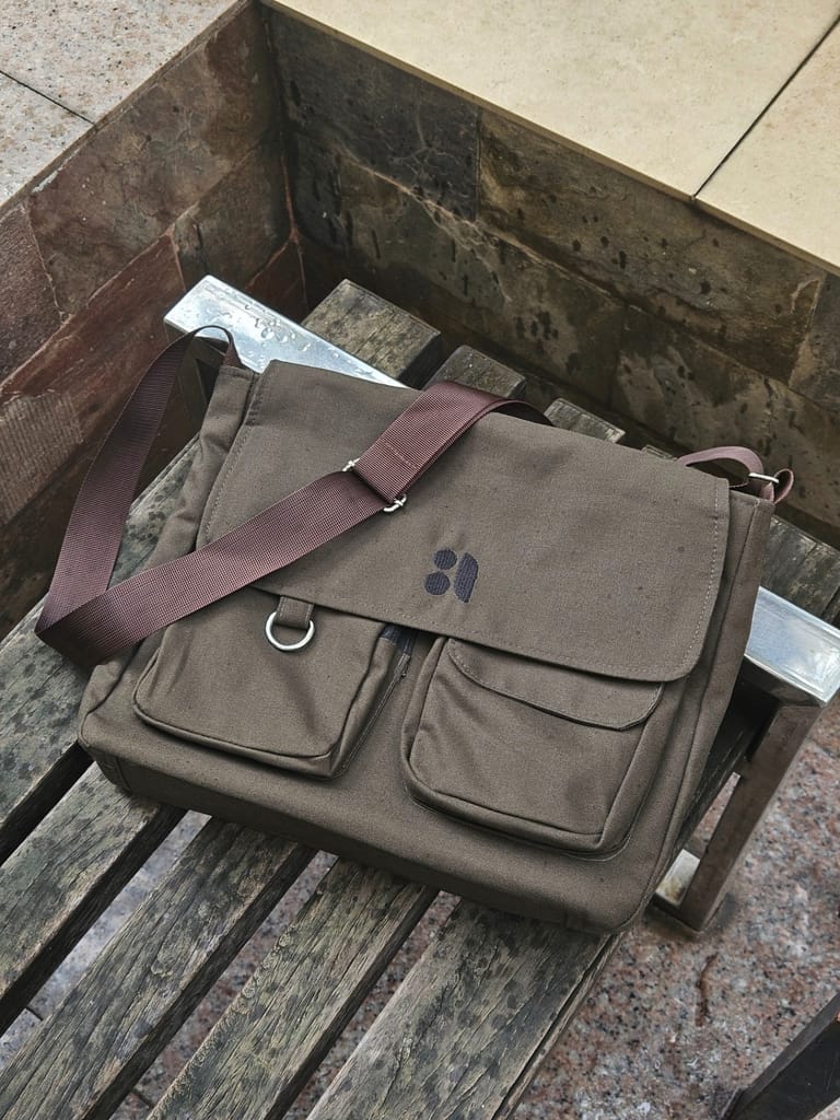 Double Pocket Messenger Bag (Dusty Olive) - Image 5