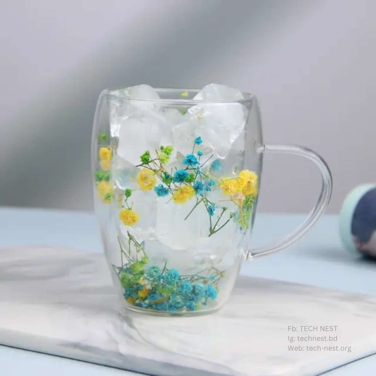 Colorful Flower Mug- Double Glass Wall Type- C - Image 3