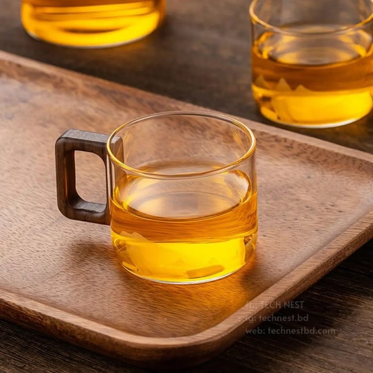 Heat Resistant Glass Tea Cup | Wooden Handle | Transparent - Image 1