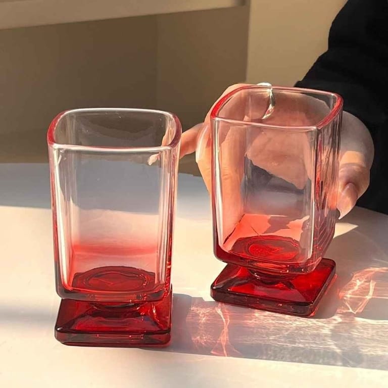 180mL Red Gradient Square Glass Tumbler - Image 2