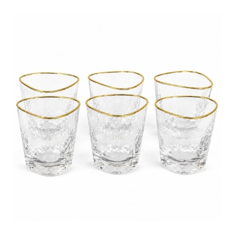 6 Pcs Gold Rim Hammered Glass Tumbler Set - Image 1