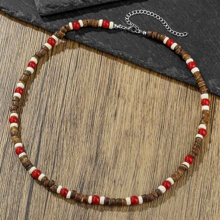 Bohemian Style- Wooden Chip & Coconut Shell Necklace - Image 3