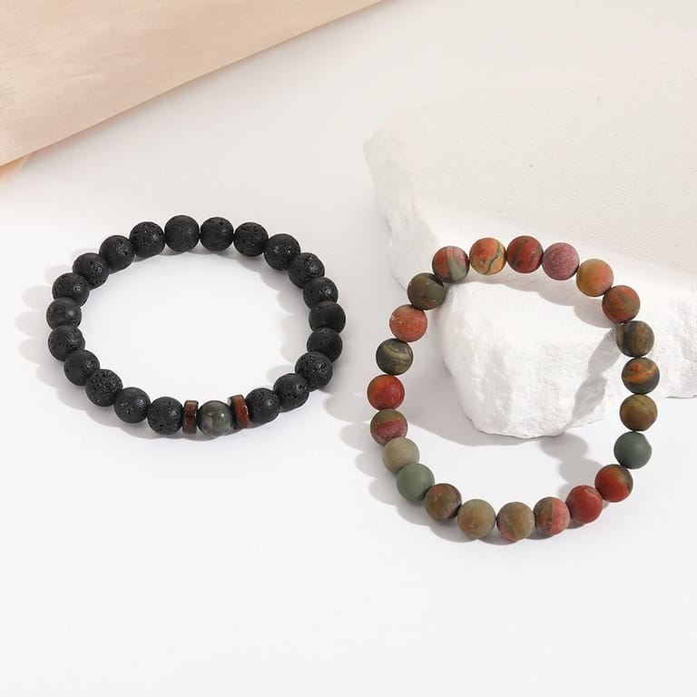 2-in-1 Lava Stone & Picasso Jasper Beads Bracelet - Image 2