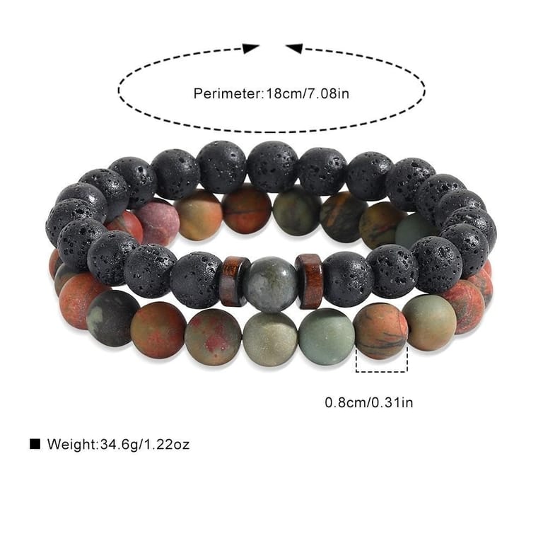 2-in-1 Lava Stone & Picasso Jasper Beads Bracelet - Image 4