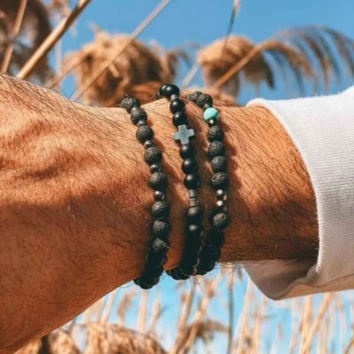 Black Beads Bracelet | Matte Lava Stone | Autumn