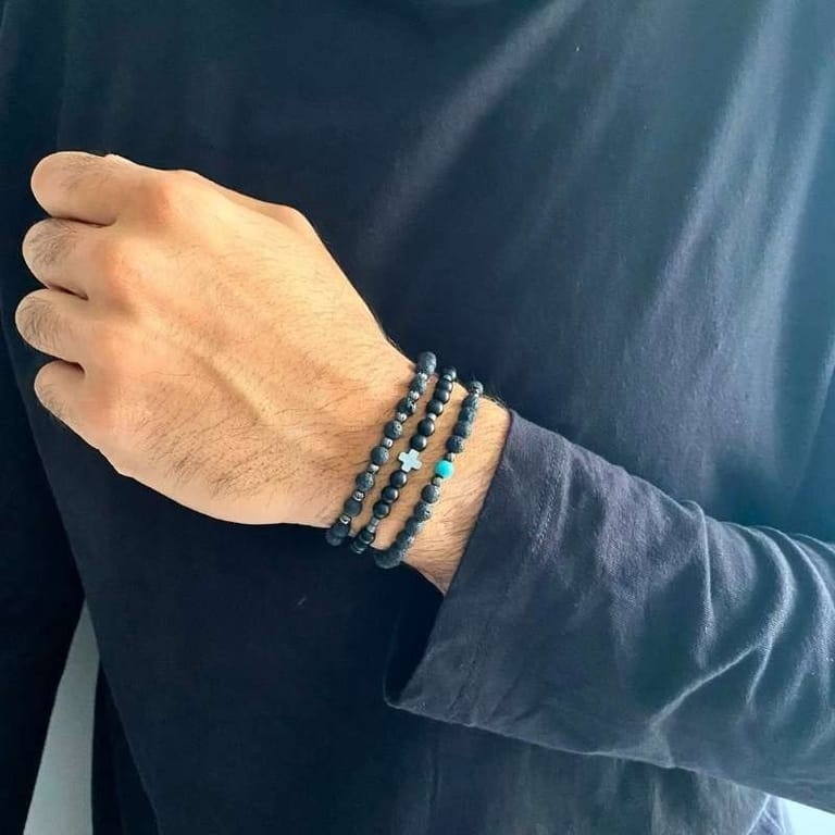 Black Beads Bracelet | Matte Lava Stone | Autumn - Image 2