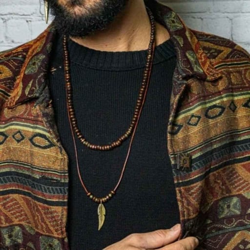 Men’s Stacked Tribal Necklace Set – Leaf Pendant