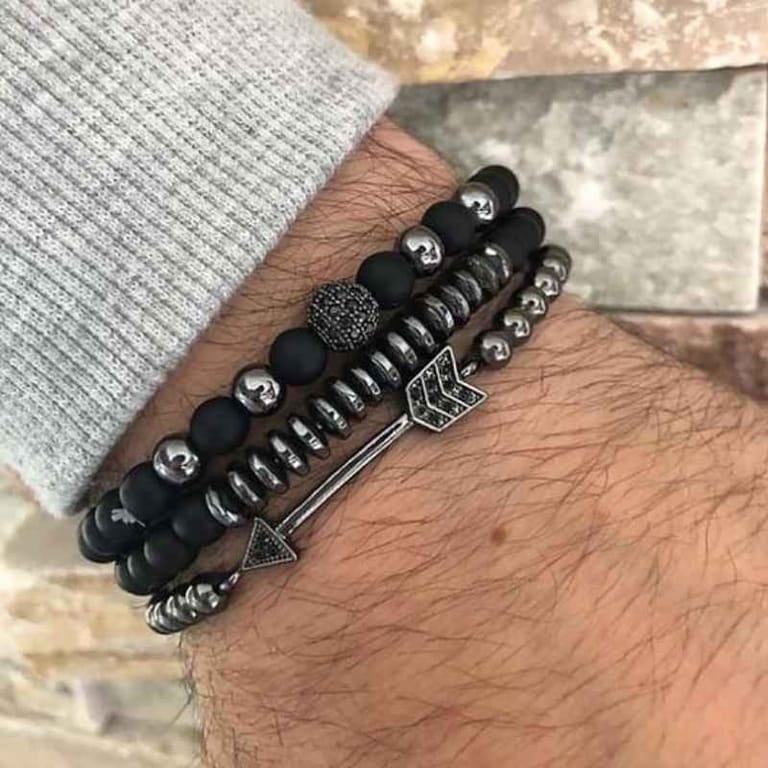 3-in-1 Handmade Adjustable Black Matte Bead Bracelet Set