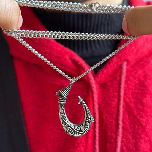 Retro Fishing Hook Titanium Steel Pendent Necklace