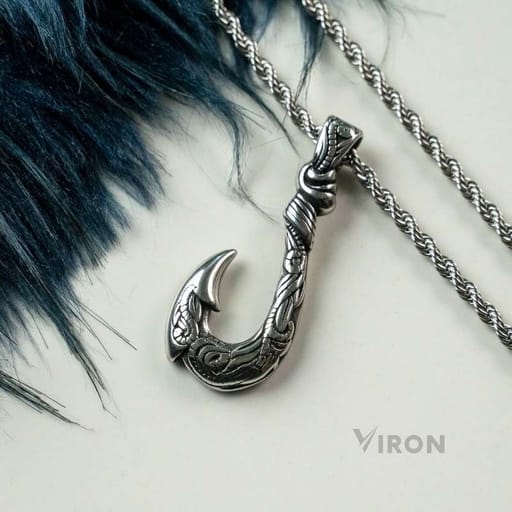 Japanese Design Hook Pendent Titanium Steel Necklace