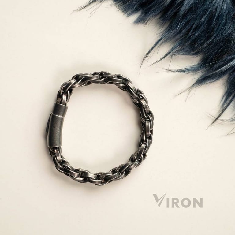 American Retro Black Double Chain Link Bracelet TN-704 - Image 2