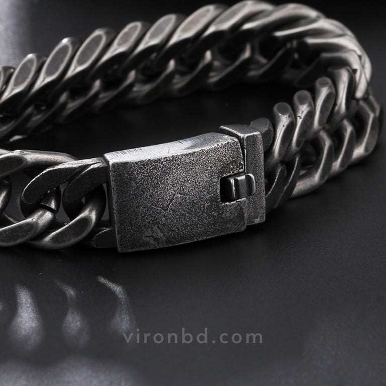 Retro Men’s Black Titanium Steel Cuban Bracelet - Image 2