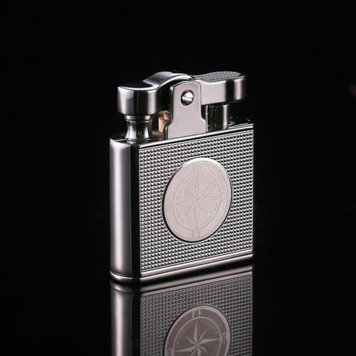 Compass Design Silver Metal Refillable Oil Lighter