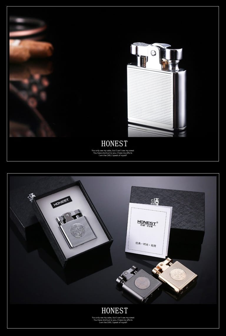 Compass Design Silver Metal Refillable Oil Lighter - Image 2
