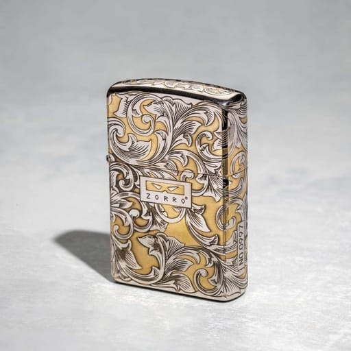 ZORRO Floral Engraved Refillable Oil Lighter Gift Set