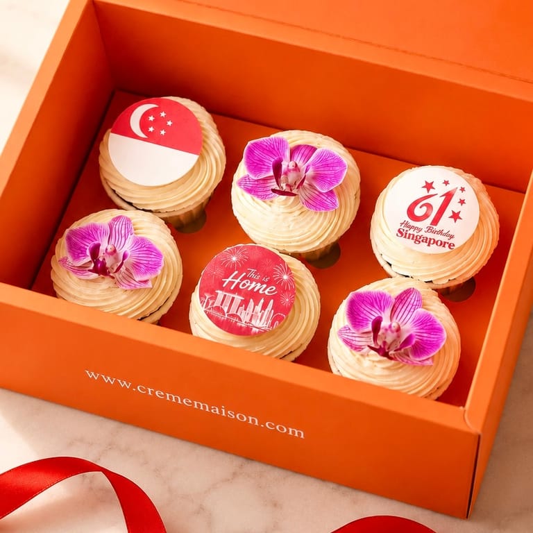 Orchid SG61 Box of 6 Cupcakes – SG National Day - Image 1