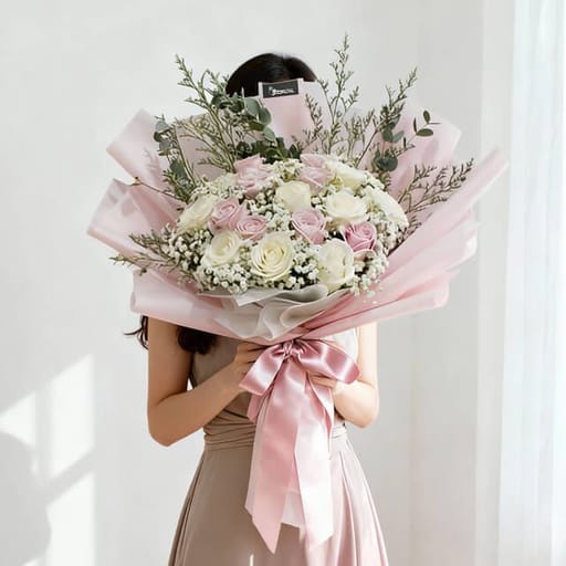 8 Pink Roses and 8 White Roses Bouquet - FA19367