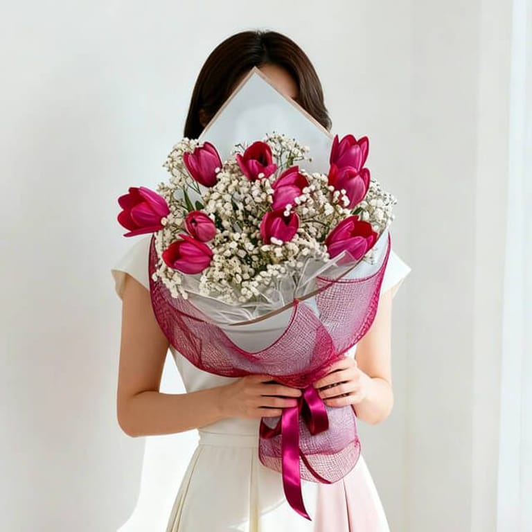 Bright Felicity - Tulip with Baby Breath - FA104107 - Image 1