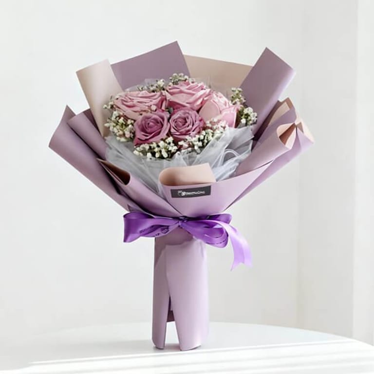 2 Purple Roses, 3 Pink Roses - Jeannette - FA21458