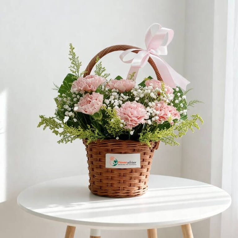 Pink Carnation Basket Arrangement - Petal Dreams - FA25603