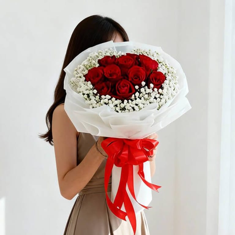 Elegant 10 Red Roses Bouquet - Jacqueline - FA21457