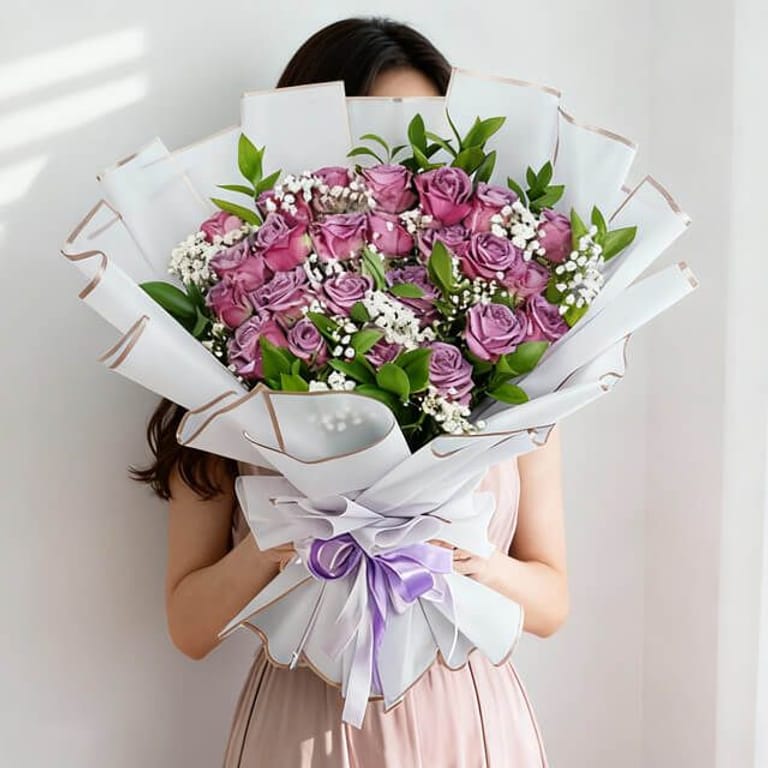 Rangkaian Elegan 3 Mawar Ungu - Wonder Regal Purple - FA26086