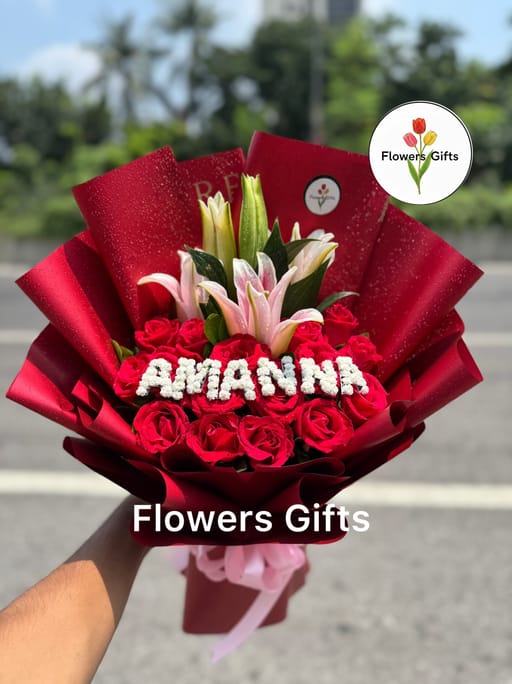 Premium Red Rose With Lily Bouquet