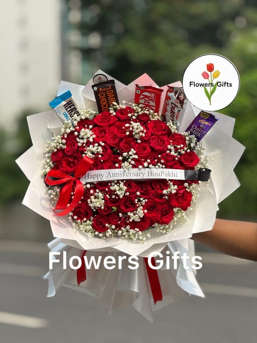 Premium Red Rose With Chocolate Bouquet
