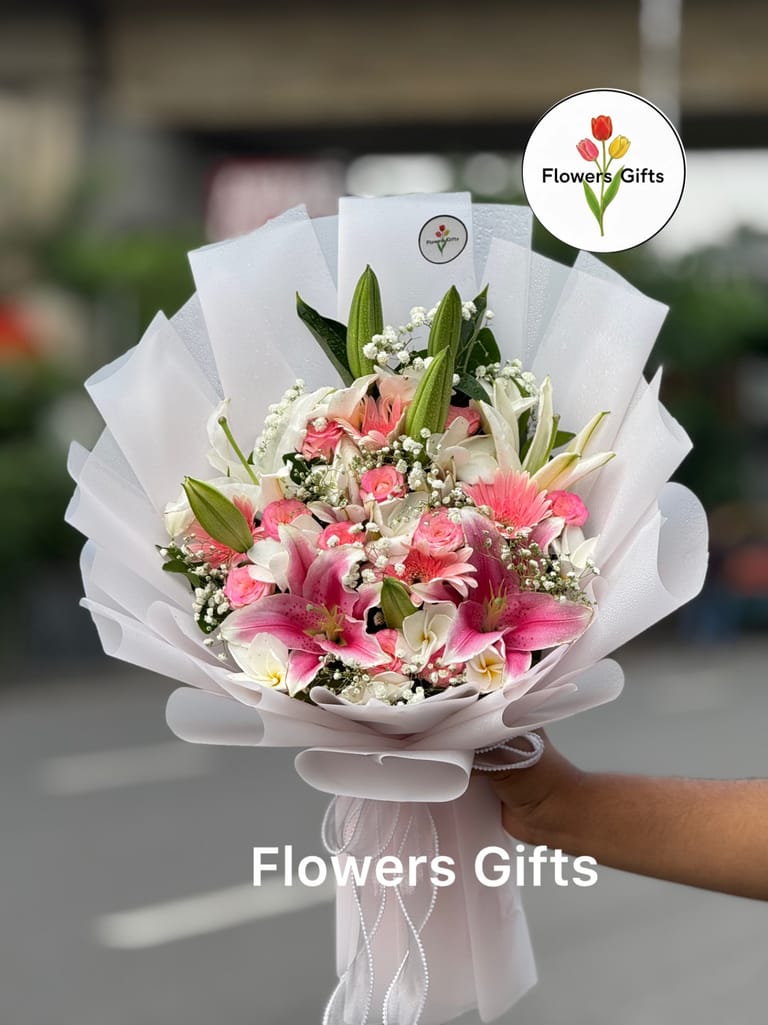 Premium Fresh Lily and Mixed Flowers Bouquet - Image 1