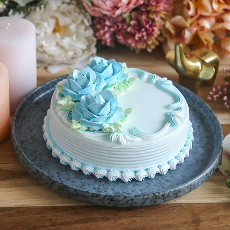 Blue Floral Dutch Truffle Cake (Eggless) - Image 1
