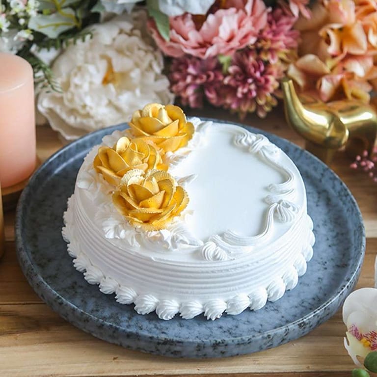 Golden Floral Dutch Truffle Cake (Eggless) - Image 1
