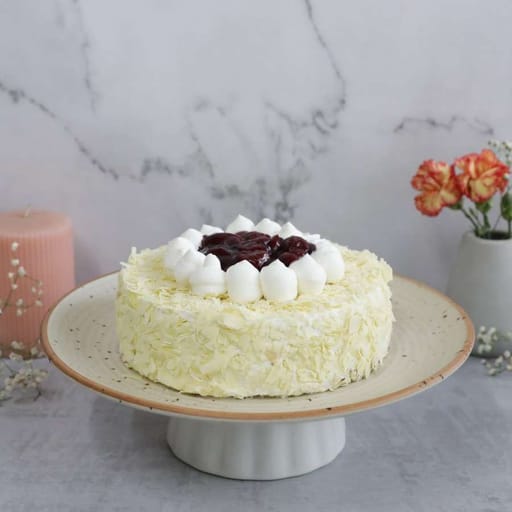 White Forest Cake (Eggless)