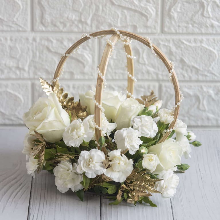 White Carriage With White Roses And White Spray Carnations - Image 1