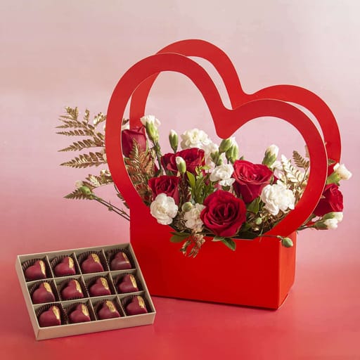 Love Handles Floral Arrangement With Red Roses 