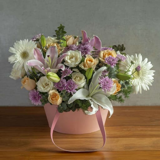Serene Arranagement Of White Roses, Chrysanthemum, Gerberas)