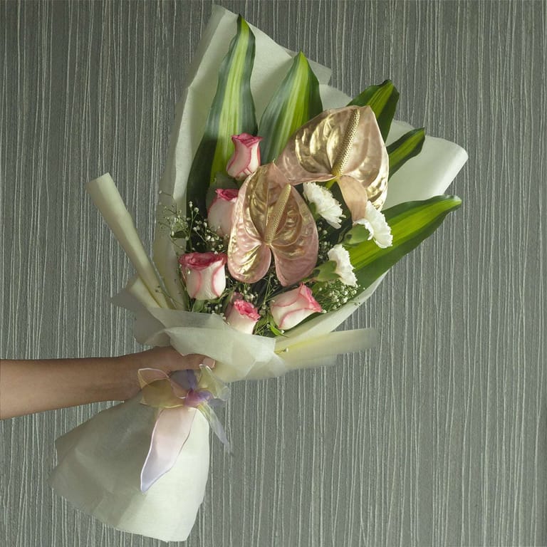 Simply Beautiful ( Jumelias,Anthroniums, White Carnations) - Image 1