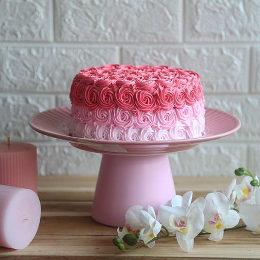 Shades Pink Rosette Cake 1kg (Eggless)